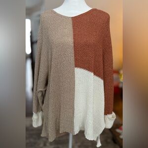 Eesome Women's Tri-Tone Open Knit Oversized Sweater, 2XL